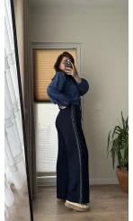 Nakışlı Müslin Lacivert Pantolon 4011