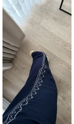 Nakışlı Müslin Lacivert Pantolon 4011