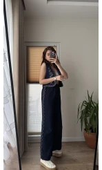 Nakışlı Müslin Lacivert Pantolon 4011