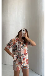 Naomi Desenli Şort Gömlek Takım - Kod: 8157