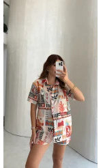 Naomi Desenli Şort Gömlek Takım - Kod: 8157