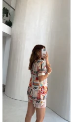 Naomi Desenli Şort Gömlek Takım - Kod: 8157