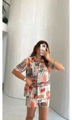 Naomi Desenli Şort Gömlek Takım - Kod: 8157
