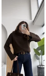 Natalie Boğazlı Kalın Kazak - Acı Kahve - Kod: 9071