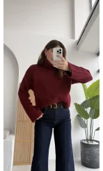 Natalie Boğazlı Kalın Kazak - Bordo - Kod: 9071