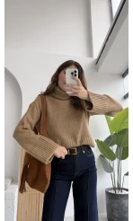Natalie Boğazlı Kalın Kazak - Camel - Kod: 9071