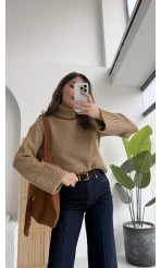 Natalie Boğazlı Kalın Kazak - Camel - Kod: 9071