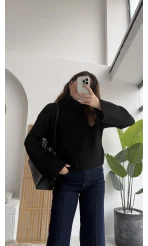 Natalie Boğazlı Kalın Kazak - Siyah - Kod: 9071