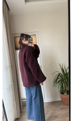 Nebraska Astarlı Peluş Bordo Hırka Ceket