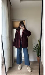 Nebraska Astarlı Peluş Bordo Hırka Ceket
