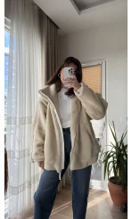 Nebraska Astarlı Peluş Krem Hırka Ceket