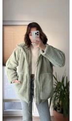 Nebraska Astarlı Peluş Mint Yeşili Hırka Ceket