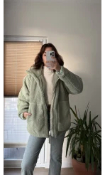 Nebraska Astarlı Peluş Mint Yeşili Hırka Ceket