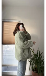 Nebraska Astarlı Peluş Mint Yeşili Hırka Ceket