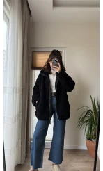 Nebraska Astarlı Peluş Siyah Hırka Ceket