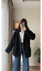 Nebraska Astarlı Peluş Siyah Hırka Ceket