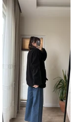 Nebraska Astarlı Peluş Siyah Hırka Ceket