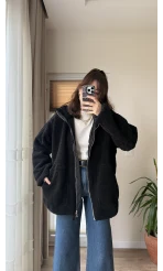 Nebraska Astarlı Peluş Siyah Hırka Ceket
