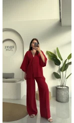 Nello Önü Düğmeli Takım - Kırmızı - 51173