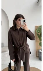 Nera Bağlamalı Bluz Takım - Kahverengi - Kod: 8869