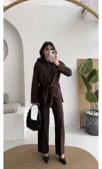 Nera Bağlamalı Bluz Takım - Kahverengi - Kod: 8869