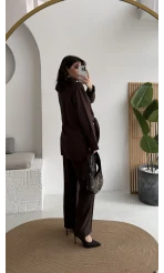 Nera Bağlamalı Bluz Takım - Kahverengi - Kod: 8869