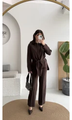 Nera Bağlamalı Bluz Takım - Kahverengi - Kod: 8869