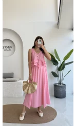 Nero Gofre Etekli Takım - Pembe - 8003