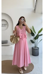 Nero Gofre Etekli Takım - Pembe - 8003