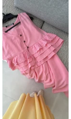 Nero Gofre Etekli Takım - Pembe - 8003