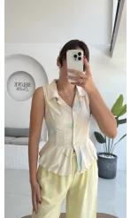 Nervür Volanlı Viskon Sıfır Kol Bluz - 2001