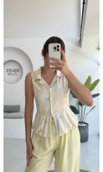 Nervür Volanlı Viskon Sıfır Kol Bluz - 2001