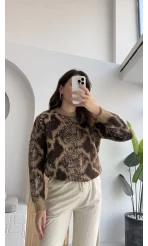 Nevina Desenli Kazak - Kahverengi - 9074