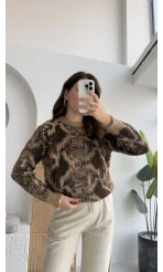 Nevina Desenli Kazak - Kahverengi - 9074