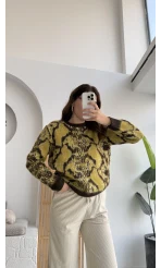 Nevina Desenli Kazak - Sarı - 9074