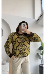 Nevina Desenli Kazak - Sarı - 9074