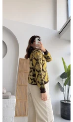 Nevina Desenli Kazak - Sarı - 9074