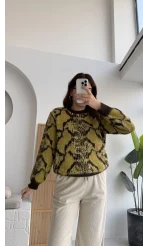 Nevina Desenli Kazak - Sarı - 9074