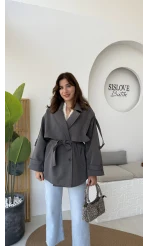Nia Kuşaklı Kısa Trençkot - Antrasit - Kod: 9580
