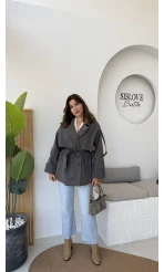 Nia Kuşaklı Kısa Trençkot - Antrasit - Kod: 9580