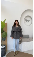 Nia Kuşaklı Kısa Trençkot - Antrasit - Kod: 9580
