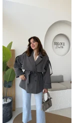 Nia Kuşaklı Kısa Trençkot - Antrasit - Kod: 9580