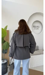 Nia Kuşaklı Kısa Trençkot - Antrasit - Kod: 9580
