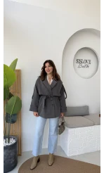 Nia Kuşaklı Kısa Trençkot - Antrasit - Kod: 9580