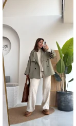 Nia Kuşaklı Kısa Trençkot - Haki - Kod: 9580