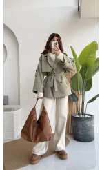 Nia Kuşaklı Kısa Trençkot - Haki - Kod: 9580