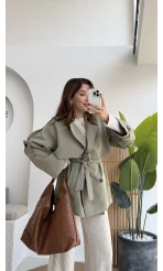 Nia Kuşaklı Kısa Trençkot - Haki - Kod: 9580