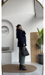 Nia Kuşaklı Kısa Trençkot - Lacivert - Kod: 9580