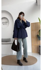 Nia Kuşaklı Kısa Trençkot - Lacivert - Kod: 9580