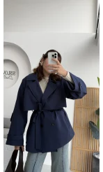 Nia Kuşaklı Kısa Trençkot - Lacivert - Kod: 9580